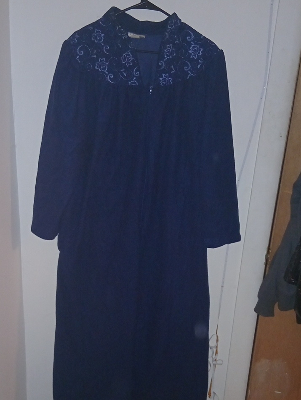 Beverly West Women’s Navy Embroidered Long Robe - Size 1X